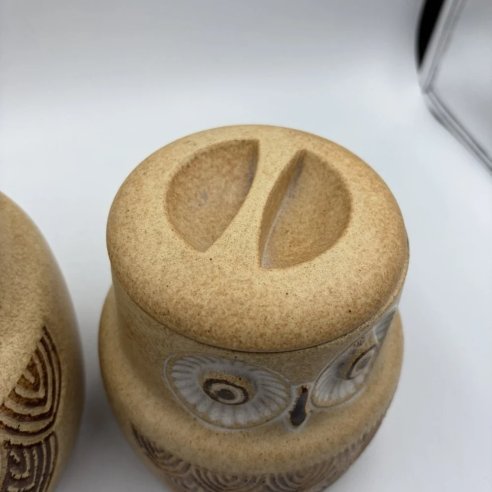 Two Vtg‎ Owl Canisters W/ Lids 1970s Pottery Craft USA MCM Cottagecore Country